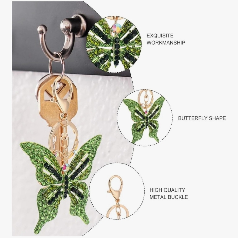Butterfly Rhinestone Keychain Green - Picture 4 of 6